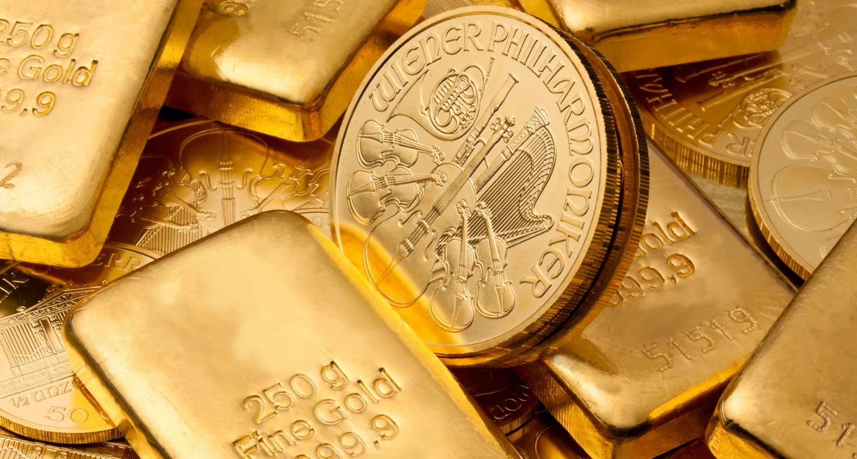 Gold bars and coins for investors